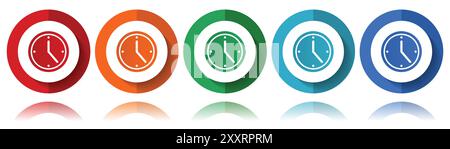 Time, watch, clock vector icons, flat icon set for logo design, webdesign and mobile applications, colorful web button collection in eps 10 Stock Vector