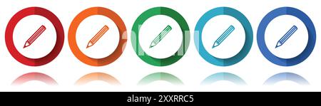 Pencil vector icons, flat icon set for logo design, webdesign and mobile applications, colorful web button collection in eps 10 Stock Vector