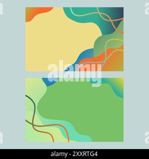image blends warm tones of yellow and orange with cool blues and greens while the bottom image emphasizes a lush green background with pops of color T Stock Vector