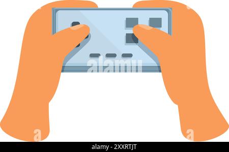 Pair of hands is playing a video game on a portable console, pressing buttons and navigating the digital world Stock Vector