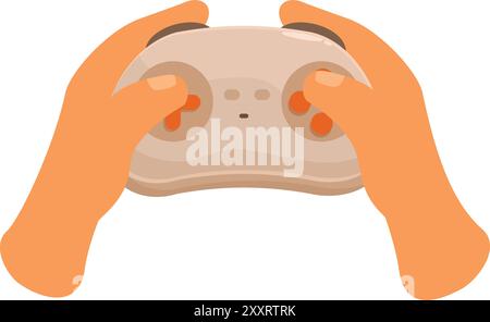 Hands holding a retro videogame controller, playing videogames Stock Vector