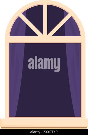 Arched window with curtains covering the glass at night, providing privacy and a cozy atmosphere Stock Vector