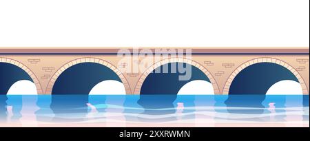 Bridge over river scenic landscape arched stone structure water reflection tranquil background travel design element Stock Vector