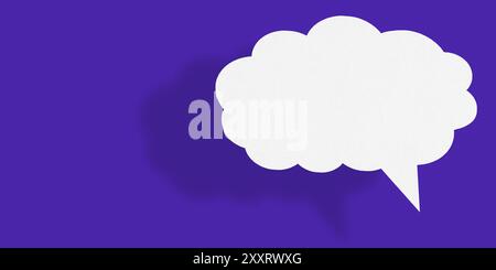 Empty white cloud paper speech bubble shape against blue background for design in your work business concept. Stock Photo