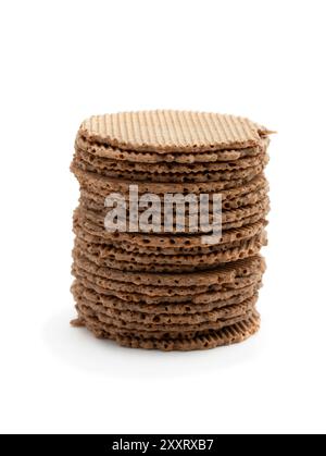 Stack  of thin round rye crispbreads isolated on white Stock Photo