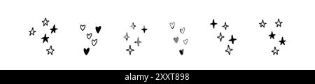 Cute line doodle falling stars and hearts. Followers reaction for live stream, social media post, customer feedback. Merry Christmas and happy New Yea Stock Vector