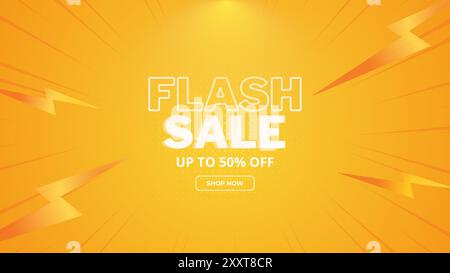 Flash Sale Shopping Poster or banner with Flash icon and 3D text on orange background. Flash Sales banner template design for social media and website Stock Vector