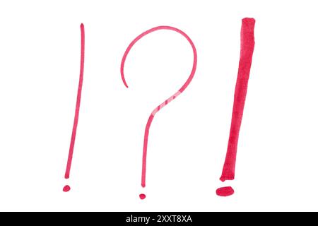 Red question mark and exclamation mark drawn with marker on white background Stock Photo
