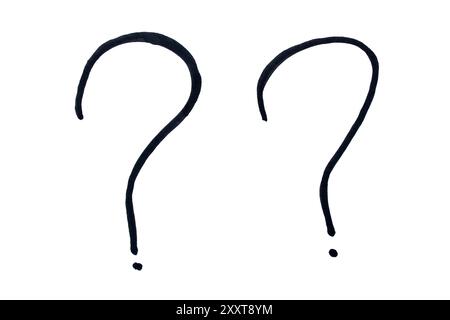 Two question marks drawn with black marker on white background Stock Photo