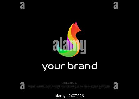 Colorful Modern Simple Minimalist Fox Wolf Dog Logo Design Vector Stock Vector