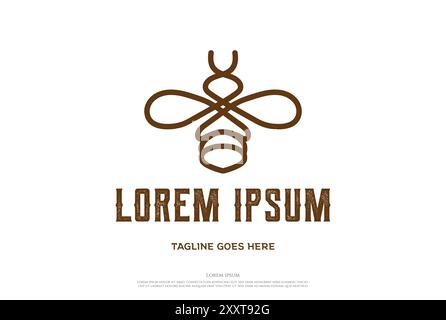 Simple Minimalist Bee Insect Line Outline Logo Design Vector Stock Vector