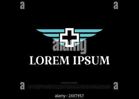 Simple Geometric Health Cross Wing Logo Design Vector Stock Vector