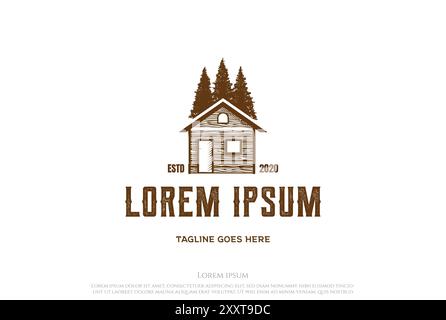 Pine Cedar Spruce Cypress Tree Forest Wooden House Cabin Real Estate Logo Design Vector Stock Vector
