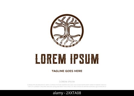 Circle Root Oak Banyan Tree Logo Design Vector Stock Vector