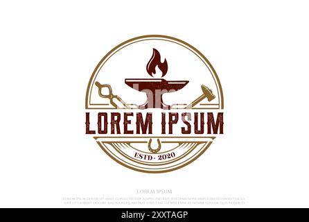 Circular Retro Vintage Anvil Foundry Blacksmith Logo Design Vector Stock Vector