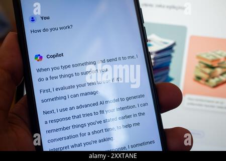 Microsoft Copilot app displayed on smartphone.  Afyonkarahisar, Turkey - July 19, 2024. Stock Photo