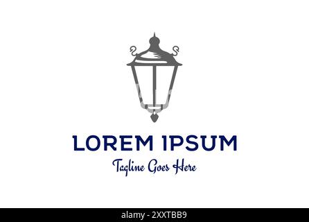 Vintage Classic Street Lamp Lantern Post Logo Design Vector Stock Vector