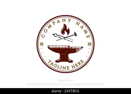 Retro Vintage Anvil Foundry Blacksmith Logo Design Vector Stock Vector