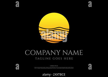 Simple Minimalist Sunrise Sunset Ocean Sea Wave Logo Design Vector Stock Vector