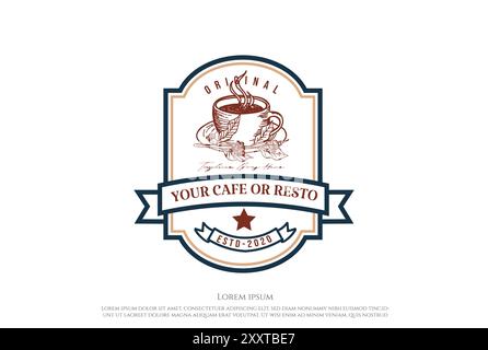 Rustic Retro Vintage Coffee Cup for Cafe Restaurant or Product Label Logo Design Vector Stock Vector