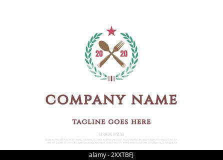 Spoon Fork with Laurel Leaf Food Restaurant Logo Design Vector Stock Vector
