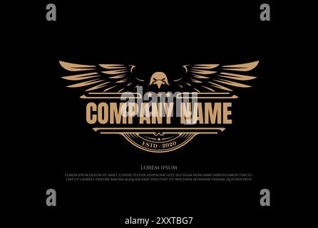 Vintage Retro Golden Eagle Hawk Falcon Badge Emblem Logo Design Vector Stock Vector