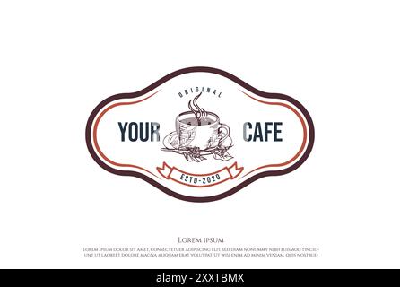Retro Vintage Coffee Cup for Cafe Restaurant or Product Label Logo Design Vector Stock Vector