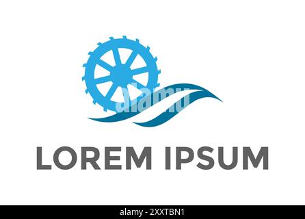 Ocean Sea Lake River Water Mill with Cog Gear Logo Design Vector Stock Vector