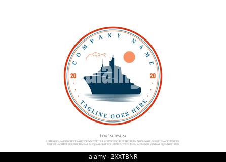 Vintage Retro Tanker Vessel Cargo Ship Badge Emblem Logo Design Vector Stock Vector