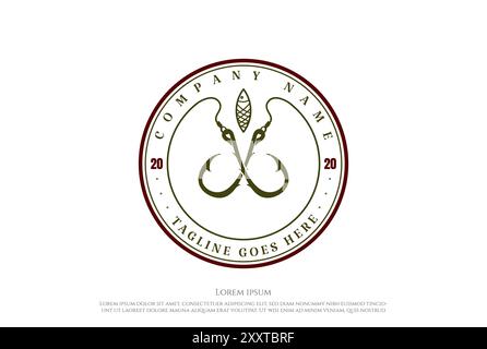 Vintage Crossed Hook and Lure for Fishing Sport Club Logo Design Vector Stock Vector