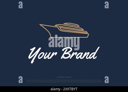 Luxury Yacht Boat Ship Line Outline Logo Design Vector Stock Vector