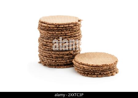Stack  of thin round rye crispbreads isolated on white Stock Photo
