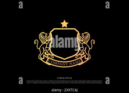 Golden Royal Classic Blank Lion Shield Frame Badge Emblem Logo Design Vector Stock Vector