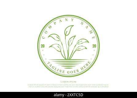 Retro Vintage Green Leaf Plant Grow Nature Herbal Garden Environment Logo Design Vector Stock Vector