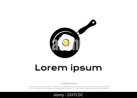 Simple Minimalist Frying Pan with Egg Sunny Side Up for Breakfast Logo Design Vector Stock Vector