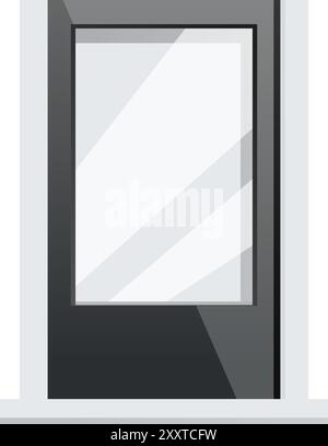Modern black front door with a large glass panel, providing a stylish and secure entryway to a home or building Stock Vector