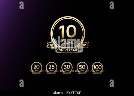 Elegant Luxury 10 20 25 30 50 75 100 Years Anniversary Logo Design Vector Stock Vector