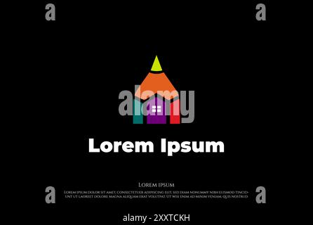 Creative Pen Pencil House Education Logo Design Vector Stock Vector