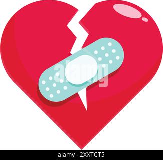 Band aid is covering a broken heart representing the concept of heartbreak Stock Vector