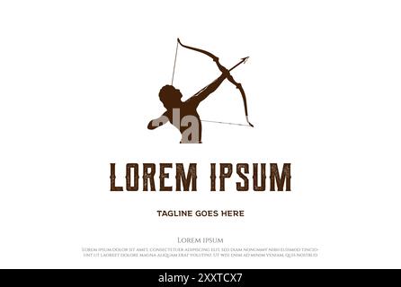 Man Male Hercules Heracles Bow Longbow Arrow Muscular Myth Greek Archer Warrior Silhouette Logo Design Vector Stock Vector