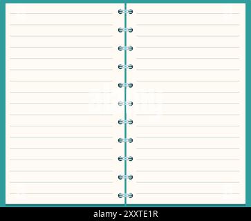 Open spiral notebook showing blank lined pages for taking notes, organizing, scheduling, or journaling Stock Vector