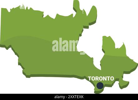 Stylized green map of ontario is highlighting toronto with a bold black dot Stock Vector