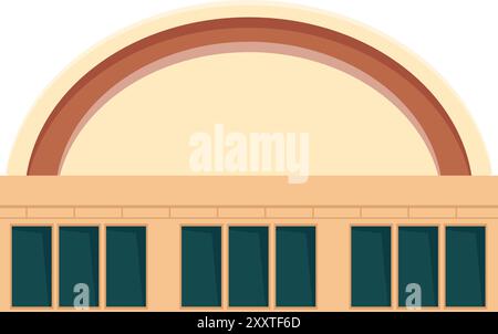 Large building with arched roof and windows is an illustration of modern architecture Stock Vector