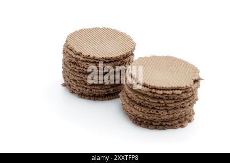 Stack  of thin round rye crispbreads isolated on white Stock Photo