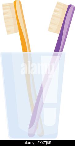 Two toothbrushes are standing in a glass, representing a couple's commitment to oral hygiene Stock Vector