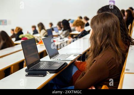 Lyon, Bron (central-eastern France), Lumiere University Lyon 2, campus of Porte des Alpes: lecture in an auditorium with a group of Psychology undergr Stock Photo