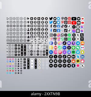 Contact information icons and social media logos collection. Editable, EPS 10, Vector Illustration. Stock Vector
