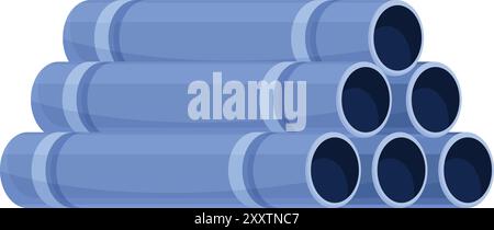 Stack of industrial blue water pipes lying on top of each other, ready for use in a construction project Stock Vector