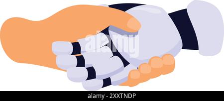 Businessman shaking hands with a robot symbolizing the collaboration between humans and ai Stock Vector