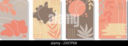 Collection of autumn flyers with foliage and spots. Vertical templates for creating, postcards, brochures, leaflets, invitations, advertisements Stock Vector